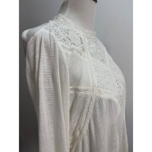 American Rag Poet Blouse White Lace Size XL Keyhole Back Stretch Tunic Boho - Picture 8 of 14
